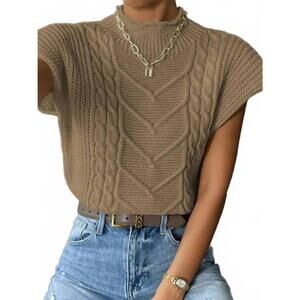 NEW SWEETKAMA sleeveless turtleneck vest in khaki